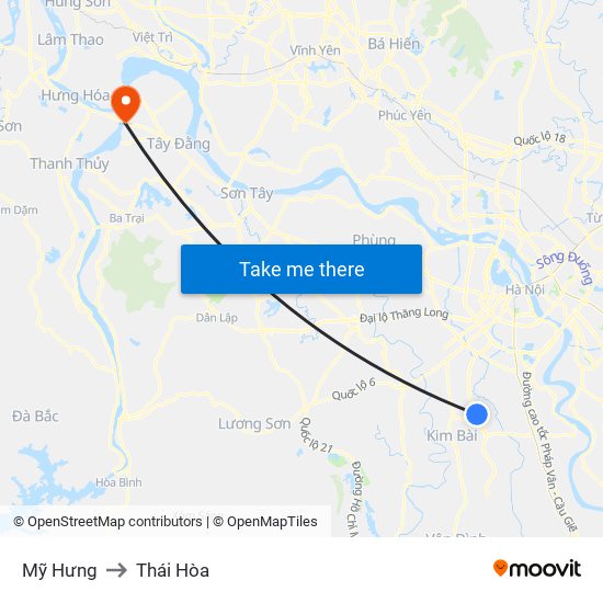 Mỹ Hưng to Thái Hòa map