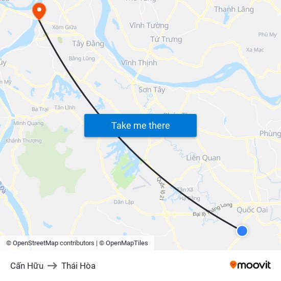 Cấn Hữu to Thái Hòa map