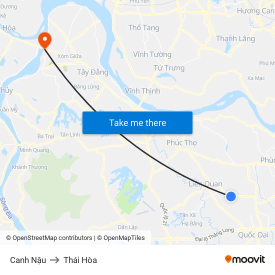 Canh Nậu to Thái Hòa map