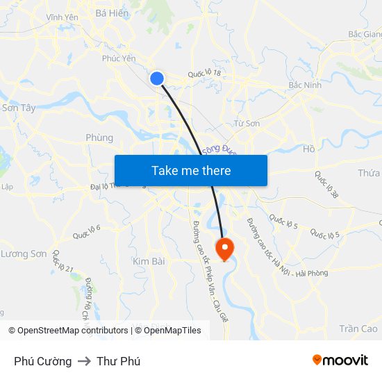 Phú Cường to Thư Phú map