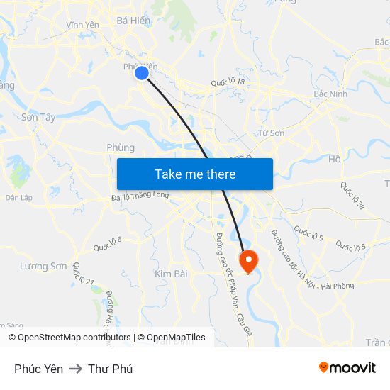 Phúc Yên to Thư Phú map