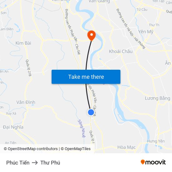 Phúc Tiến to Thư Phú map