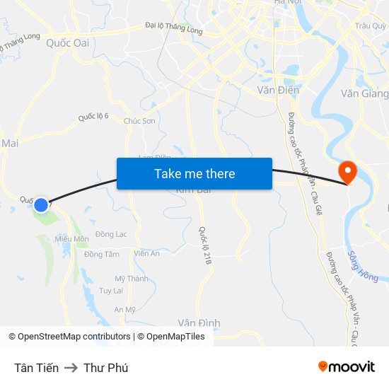 Tân Tiến to Thư Phú map