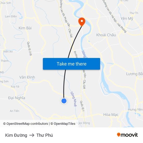 Kim Đường to Thư Phú map