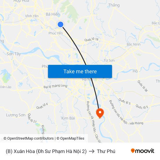 (B) Xuân Hòa (Đh Sư Phạm Hà Nội 2) to Thư Phú map