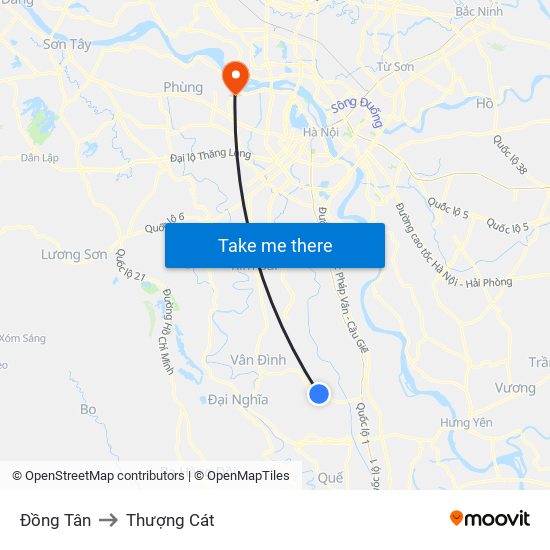 Đồng Tân to Thượng Cát map