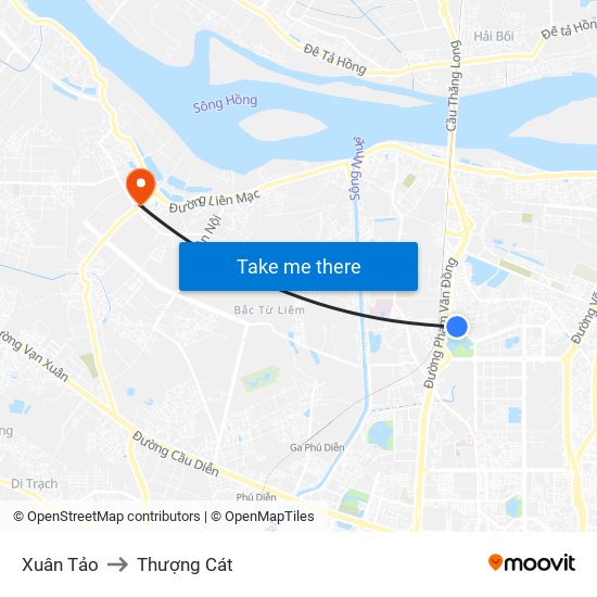 Xuân Tảo to Thượng Cát map