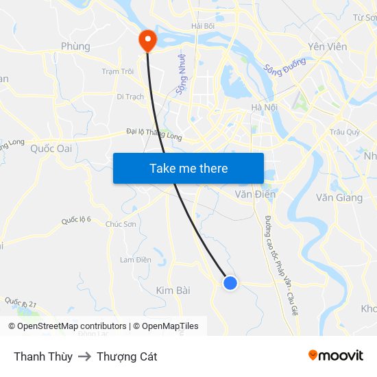 Thanh Thùy to Thượng Cát map