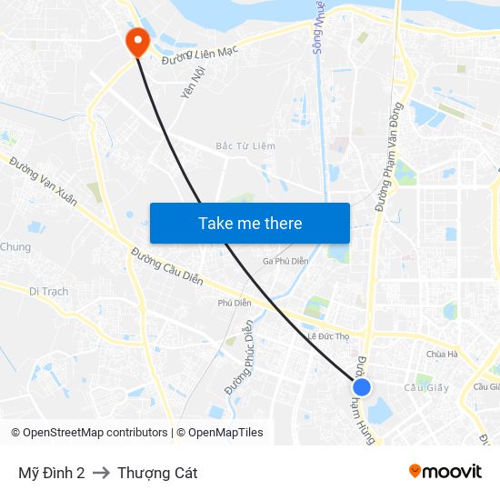 Mỹ Đình 2 to Thượng Cát map