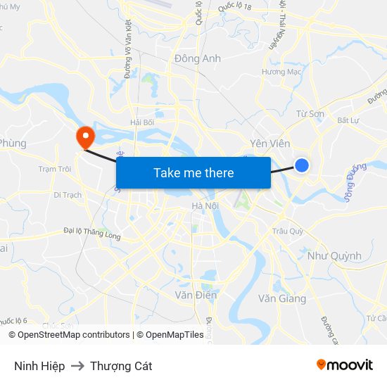 Ninh Hiệp to Thượng Cát map