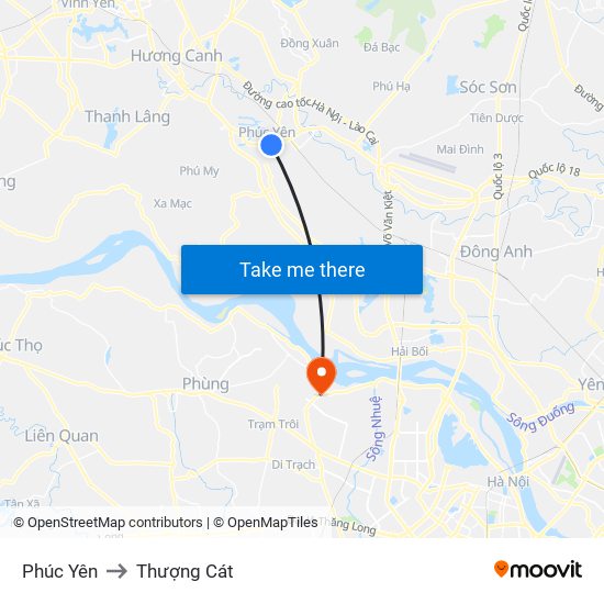 Phúc Yên to Thượng Cát map