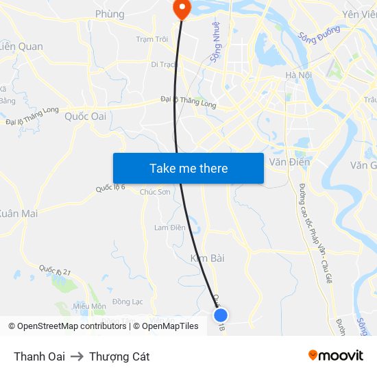 Thanh Oai to Thượng Cát map