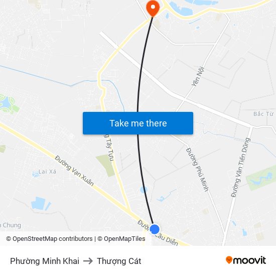 Phường Minh Khai to Thượng Cát map