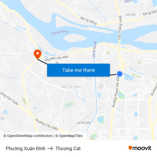 Phường Xuân Đỉnh to Thượng Cát map