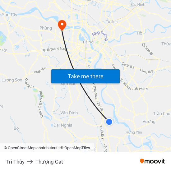 Tri Thủy to Thượng Cát map