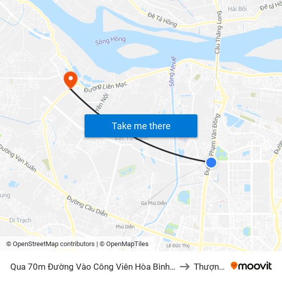 Qua 70m Đường Vào Công Viên Hòa Bình - Phạm Văn Đồng to Thượng Cát map