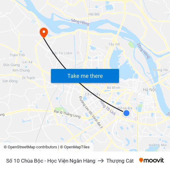 Số 10 Chùa Bộc - Học Viện Ngân Hàng to Thượng Cát map