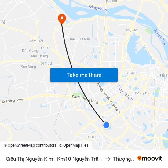 Siêu Thị Nguyễn Kim - Km10 Nguyễn Trãi (Hà Đông) to Thượng Cát map