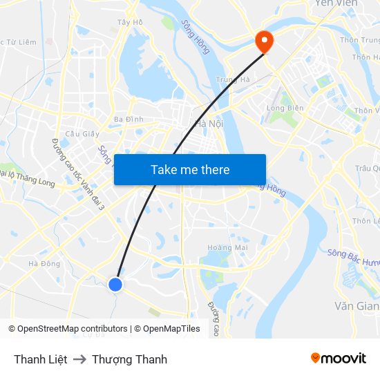 Thanh Liệt to Thượng Thanh map