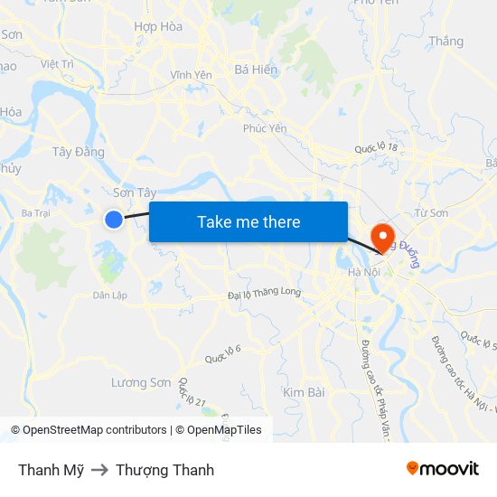 Thanh Mỹ to Thượng Thanh map