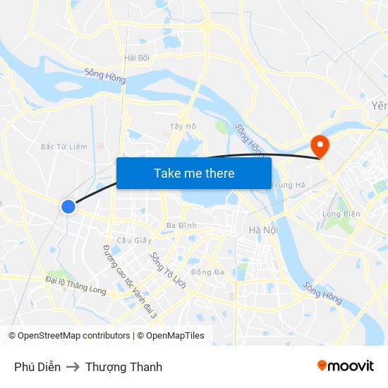 Phú Diễn to Thượng Thanh map