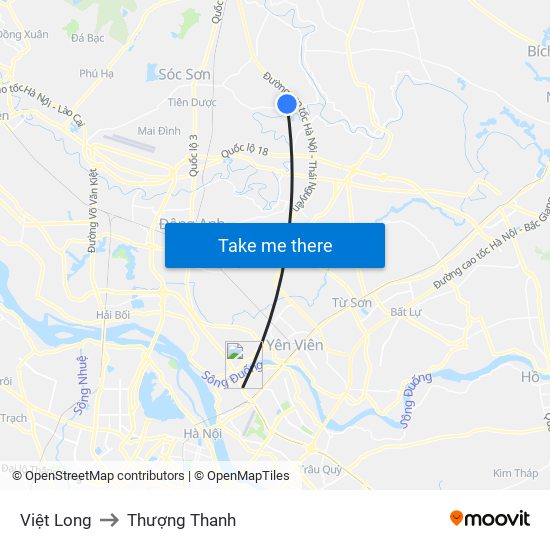 Việt Long to Thượng Thanh map