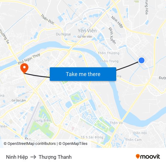 Ninh Hiệp to Thượng Thanh map