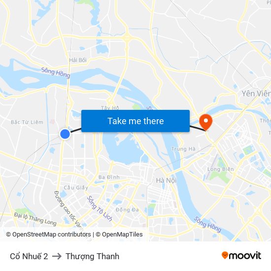 Cổ Nhuế 2 to Thượng Thanh map