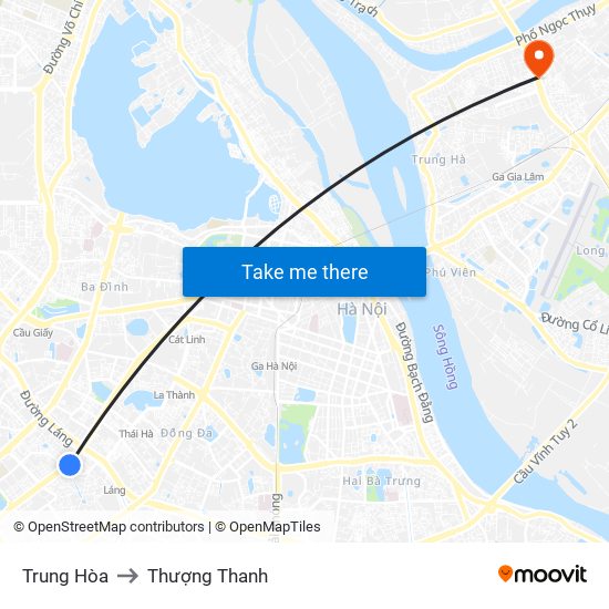 Trung Hòa to Thượng Thanh map