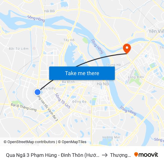 Qua Ngã 3 Phạm Hùng - Đình Thôn (Hướng Đi Phạm Văn Đồng) to Thượng Thanh map