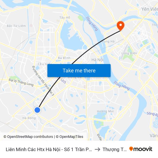 Liên Minh Các Htx Hà Nội - Số 1 Trần Phú (Hà Đông) to Thượng Thanh map