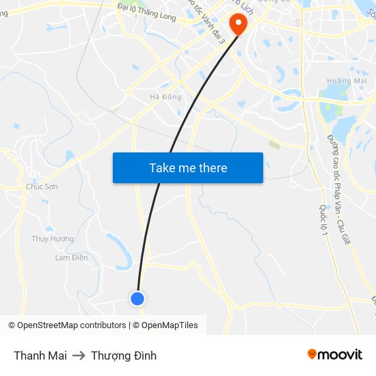 Thanh Mai to Thượng Đình map