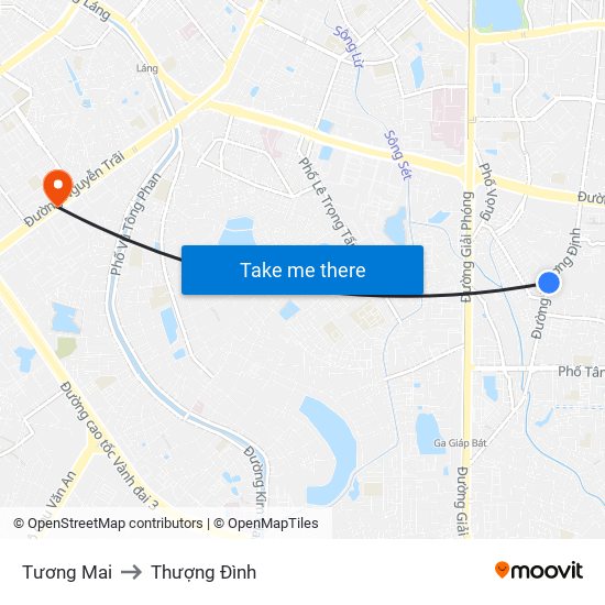 Tương Mai to Thượng Đình map