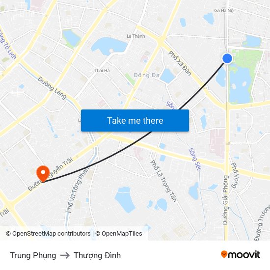 Trung Phụng to Thượng Đình map