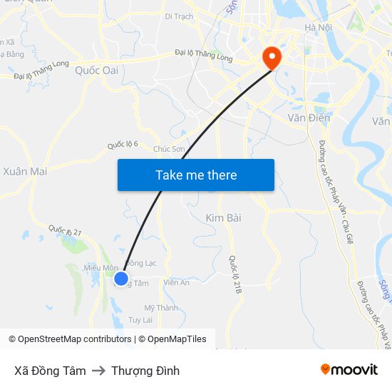 Xã Đồng Tâm to Thượng Đình map