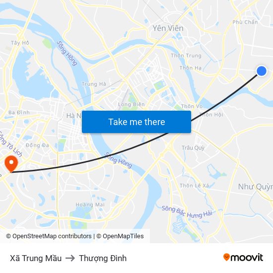 Xã Trung Mầu to Thượng Đình map