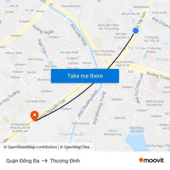 Quận Đống Đa to Thượng Đình map