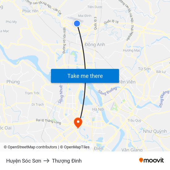 Huyện Sóc Sơn to Thượng Đình map