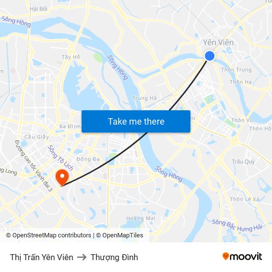 Thị Trấn Yên Viên to Thượng Đình map