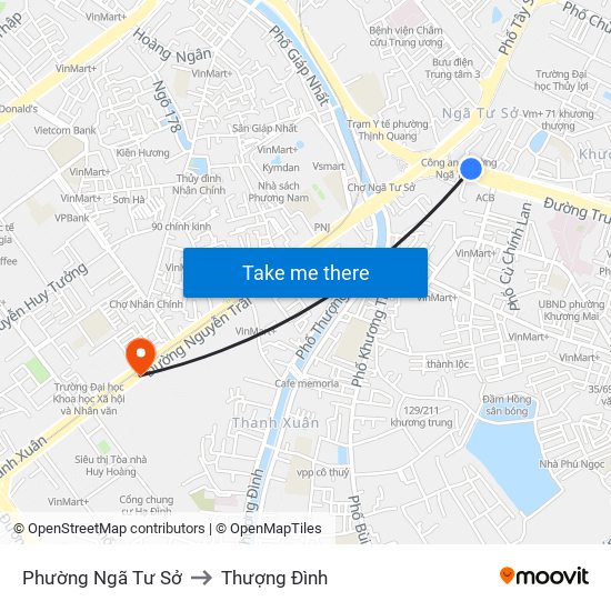 Phường Ngã Tư Sở to Thượng Đình map