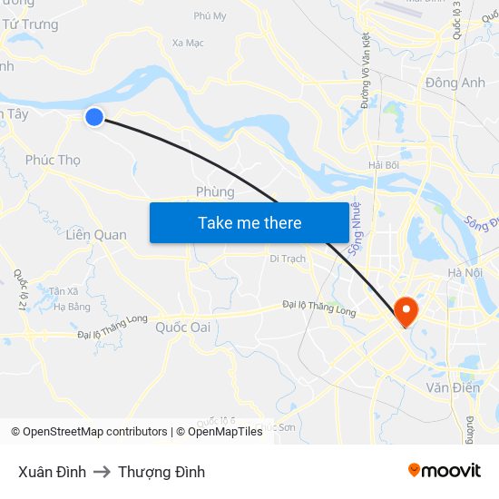 Xuân Đình to Thượng Đình map