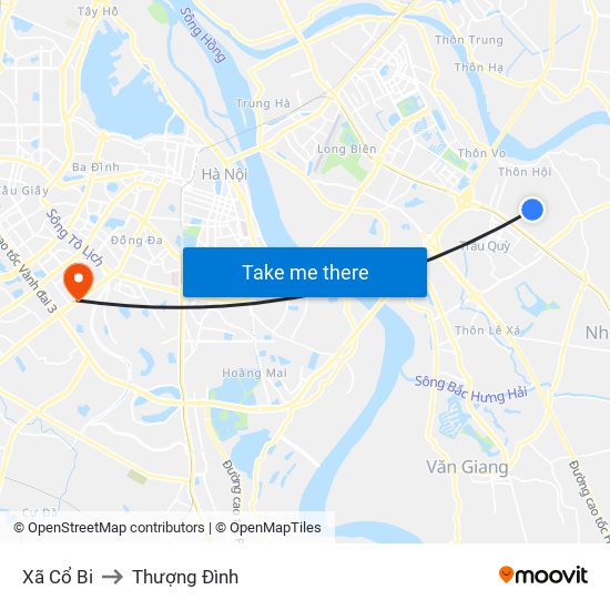 Xã Cổ Bi to Thượng Đình map