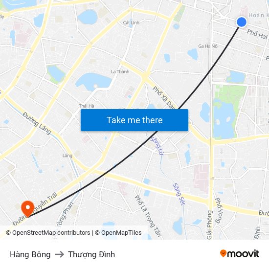 Hàng Bông to Thượng Đình map