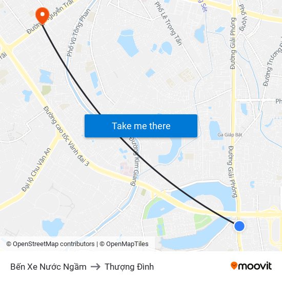 Bến Xe Nước Ngầm to Thượng Đình map