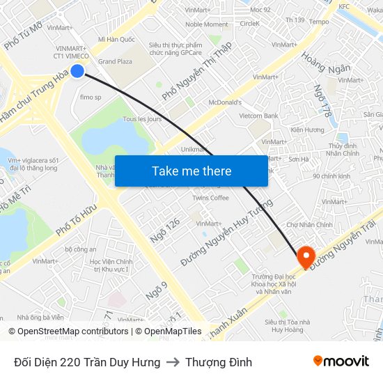 Đối Diện 220 Trần Duy Hưng to Thượng Đình map