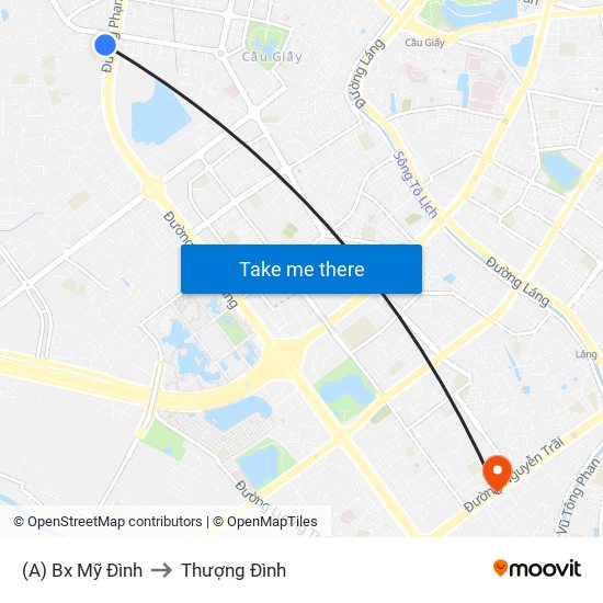 (A) Bx Mỹ Đình to Thượng Đình map