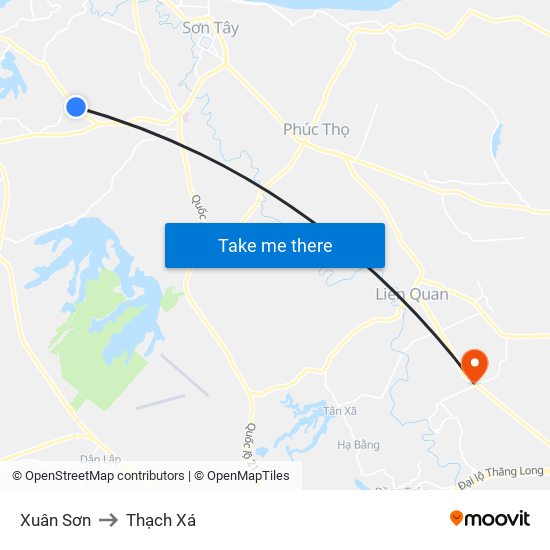 Xuân Sơn to Thạch Xá map