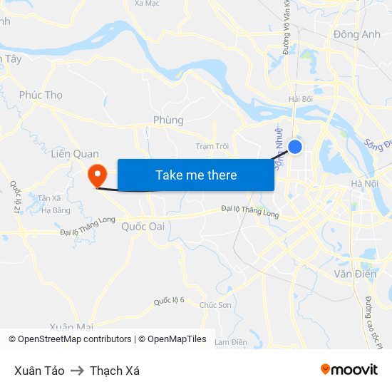 Xuân Tảo to Thạch Xá map