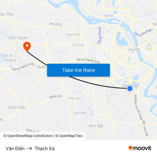 Văn Điển to Thạch Xá map