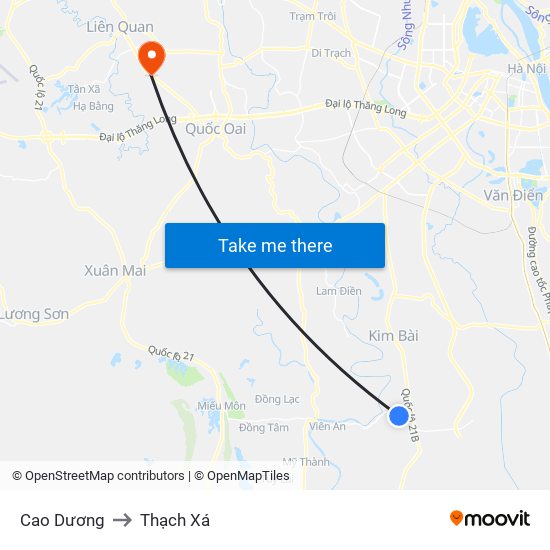 Cao Dương to Thạch Xá map